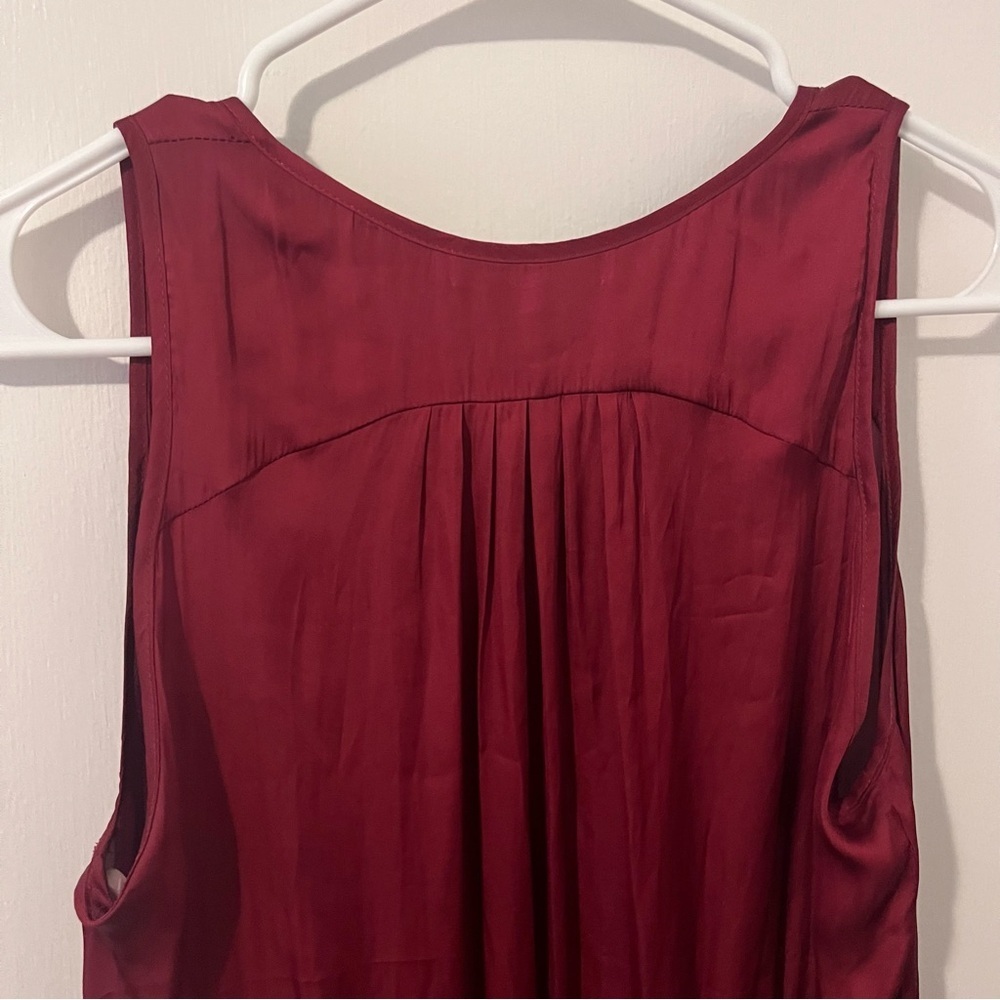 Halston Heritage Sleeveless Smocked Waist High Low Dress Ruby Maroon Small - Picture 9 of 14